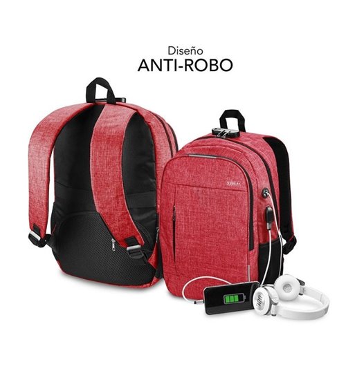 Mochila subblim urban lock para portátiles hasta 16'/ puerto usb/ antirrobo/ rojo