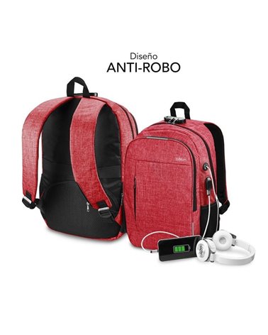 Mochila subblim urban lock para portátiles hasta 16'/ puerto usb/ antirrobo/ rojo