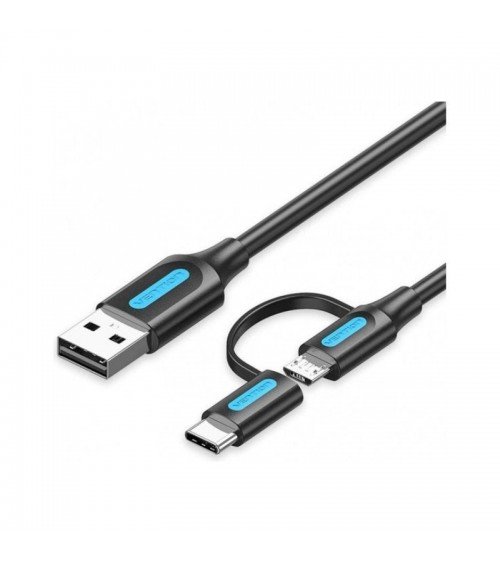 Cable usb 2.0 vention cqdbd usb macho - micro usb macho/ usb tipo-c macho/ 480mbps/ 50cm/ negro