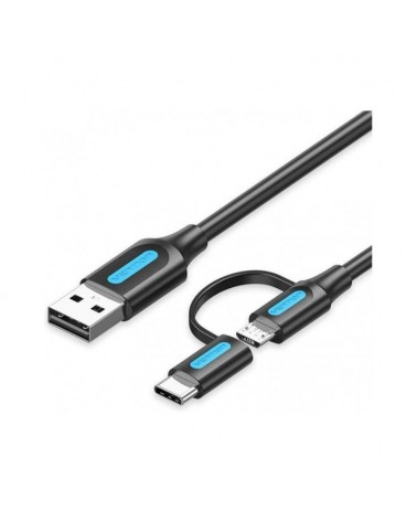 Cable usb 2.0 vention cqdbd usb macho - micro usb macho/ usb tipo-c macho/ 480mbps/ 50cm/ negro