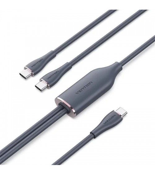 Cable usb tipo-c vention ctmbg/ usb tipo-c macho - 2 x usb tipo-c macho/ hasta 100w/ 480mbps/ 1.5m/ negro