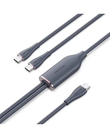 Cable usb tipo-c vention ctmbg/ usb tipo-c macho - 2 x usb tipo-c macho/ hasta 100w/ 480mbps/ 1.5m/ negro