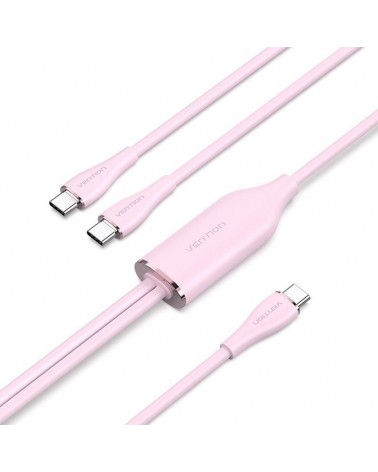 Cable usb tipo-c vention ctmpg/ usb tipo-c macho - 2 x usb tipo-c macho/ hasta 100w/ 480mbps/ 1.5m/ rosa