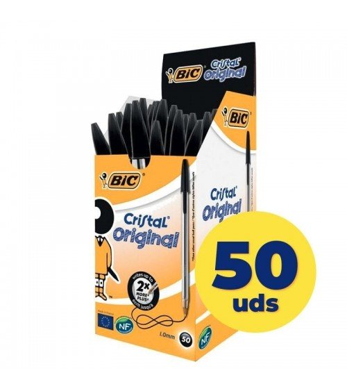 Caja de bolígrafos de tinta de aceite bic cristal original 8373639/ 50 unidades/ negros