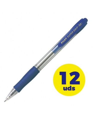 Caja de bolígrafos de tinta de aceite retráctil pilot super grip m/ 12 unidades/ azules
