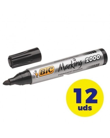 Caja de rotuladores punta fibra acrílica permanente bic marking 2000/ 4.9mm/ 12 unidades/ negros