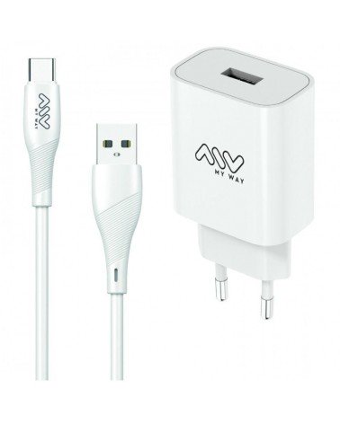 Cargador de pared myway mywepak0002/ 1xusb + cable usb tipo-c/ 15w