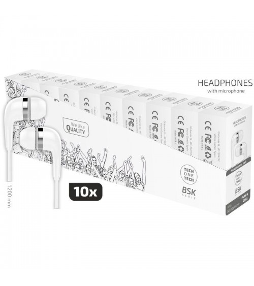 Pack 10 auriculares intrauditivos tech one tec2955/ con micrófono/ jack 3.5/ blancos