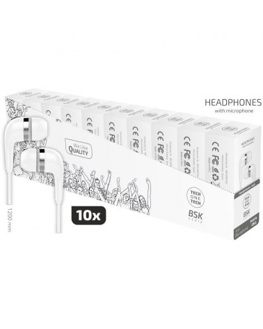 Pack 10 auriculares intrauditivos tech one tec2955/ con micrófono/ jack 3.5/ blancos