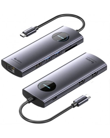 Docking usb tipo-c vention tqvhb/ 2xhdmi/ 3xusb/ 1xrj45/ 1xlector de tarjetas/ 1xusb tipo-c pd/ gris