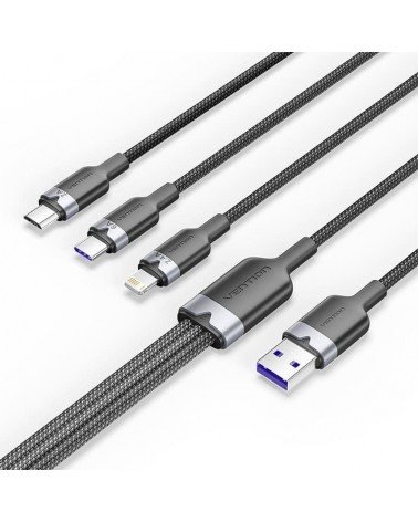 Cable usb 2.0 lightning vention ctpbg/ usb macho/ usb tipo-c macho - microusb macho - lightning macho/ 1.5m/ negro