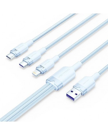 Cable usb 2.0 lightning vention ctplg/ usb macho/ usb tipo-c macho - microusb macho - lightning macho/ 1.5m/ azul