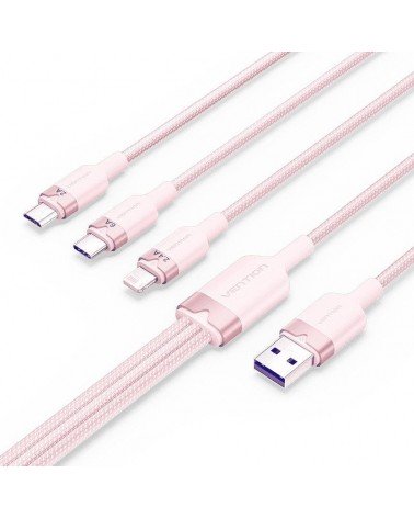 Cable usb 2.0 lightning vention ctppg/ usb macho/ usb tipo-c macho - microusb macho - lightning macho/ 1.5m/ rosa