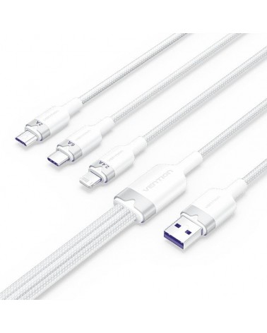 Cable usb 2.0 lightning vention ctrwg/ usb macho/ usb tipo-c macho - microusb macho - lightning macho/ 1.5m/ blanco