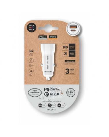 Cargador de coche tech one tech tec2813/ 1xusb-tipo c/ 1xusb/ 38w