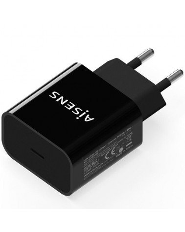Cargador de pared aisens a110-0538/ 1xusb tipo-c pd3.0/ 20w/ negro