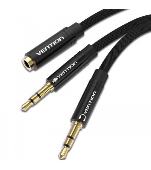 Cable estéreo vention bblbf/ 2x jack 3.5 macho - jack 3.5 hembra/ 1m/ negro