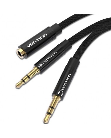 Cable estéreo vention bblbf/ 2x jack 3.5 macho - jack 3.5 hembra/ 1m/ negro
