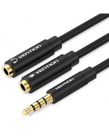 Cable estéreo vention bbvby/ jack 3.5 macho - 2x jack 3.5 hembra/ 30cm/ negro