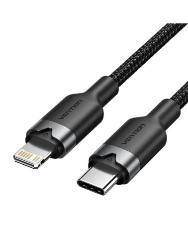Cable usb tipo-c lightning vention lalbf/ usb tipo-c macho - lightning macho/ 27w/ 480mbps/ 1m/ negro