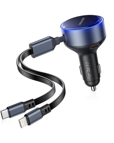 Cargador de coche vention ffob0/ 1xusb tipo-c macho/ 1xusb tipo-c hembra/ 1xlightning macho/ 30w