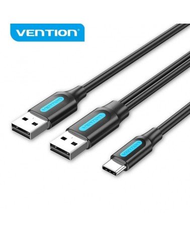 Cable usb 2.0 vention cqkbf/ usb tipo-c macho - 2x usb macho/480mbps/ 1m/ negro