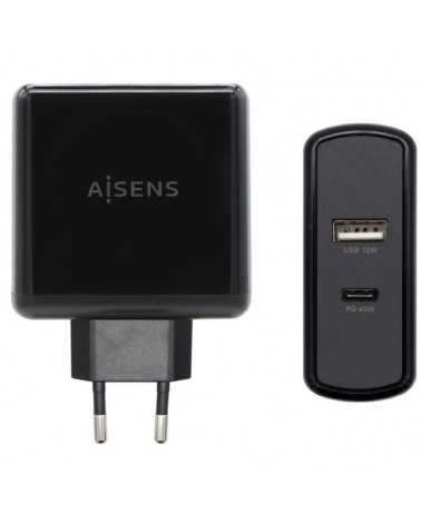 Cargador de pared aisens asch-2pd45a-bk/ 1xusb tipo-c/ 1x usb/ 57w