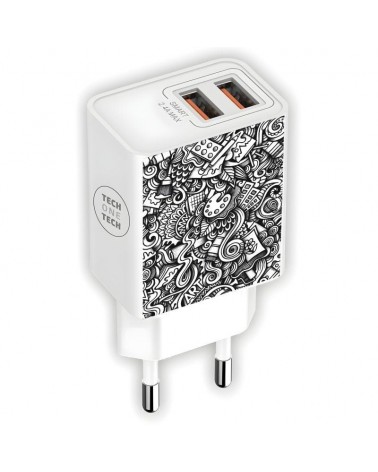 Cargador de pared tech one tech art-deco tec2510/ 2xusb/ 2.4a/ blanco