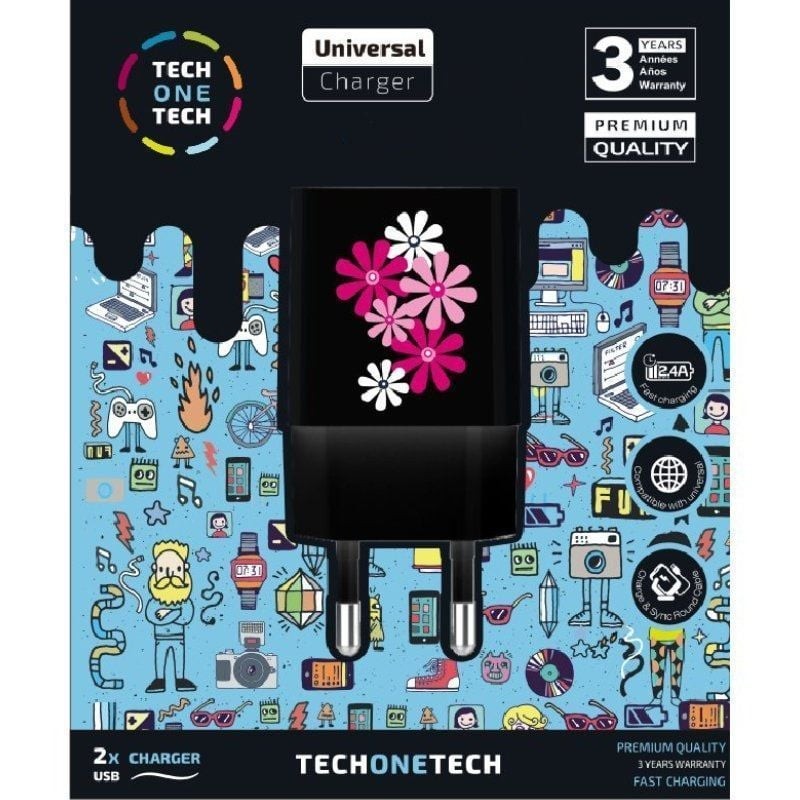 Cargador de pared tech one tech black fower power tec2601/ 2xusb/ 2.4a