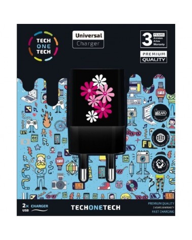 Cargador de pared tech one tech black fower power tec2601/ 2xusb/ 2.4a