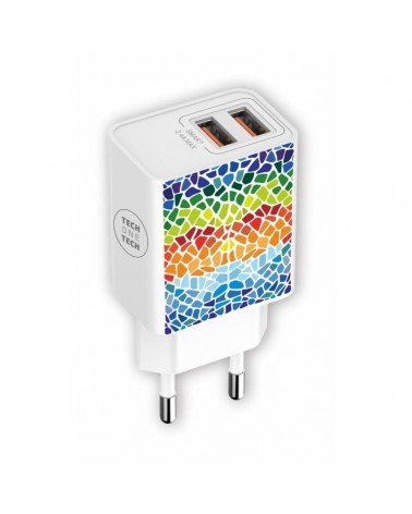 Cargador de pared tech one tech gaudi/ 2xusb/ 2.4a/ blanco