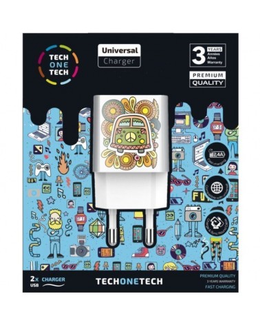 Cargador de pared tech one tech green camper tec2503/ 2xusb/ 2.4a