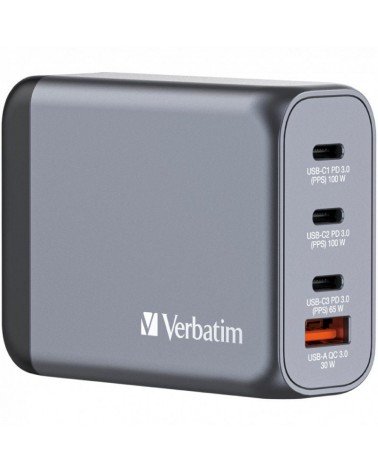Cargador de pared universal verbatim gnc-100/ 3xusb tipo-c/ 1xusb/ 100w