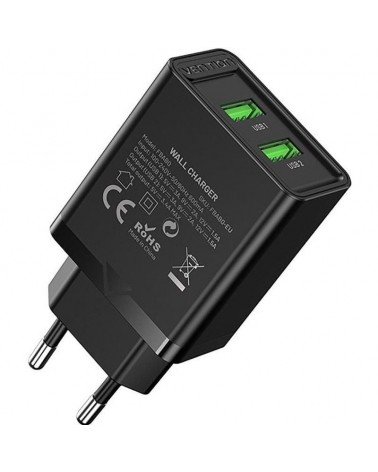Cargador de pared vention fbab0-eu/ 2xusb/ 18w/ negro
