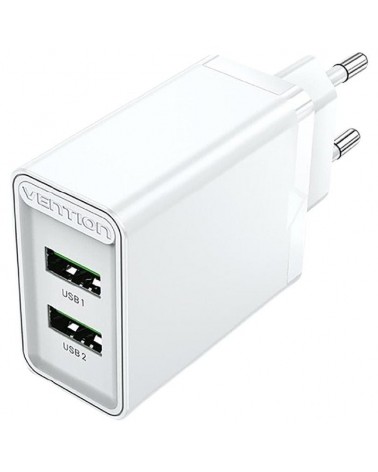 Cargador de pared vention fbaw0-eu/ 2xusb/ 18w/ blanco