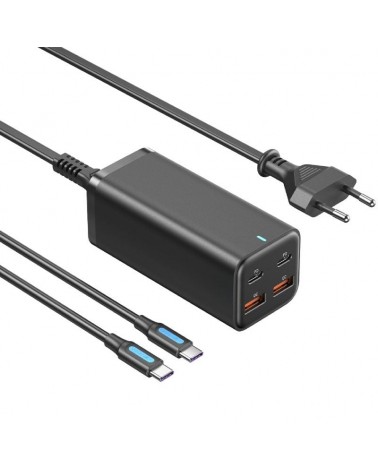 Cargador de pared vention fbsbg-eu/ 2xusb tipo-c + cable usb tipo-c/ 2xusb/ 100w