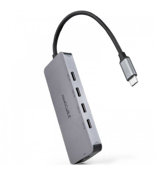 Hub usb tipo-c nanocable 10.16.4505/ 4xusb tipo-c/ 1xusb tipo-c dp/ gris