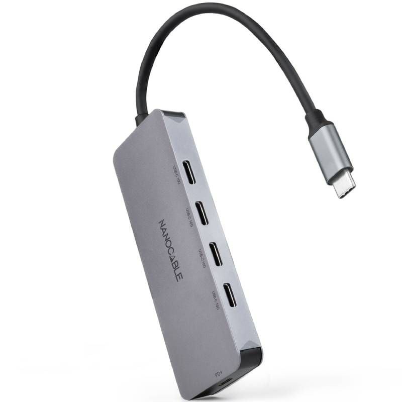 Hub usb tipo-c nanocable 10.16.4505/ 4xusb tipo-c/ 1xusb tipo-c dp/ gris