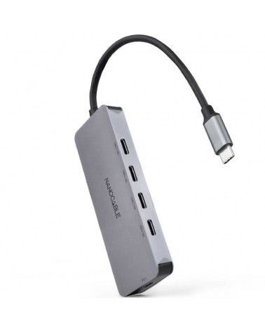 Hub usb tipo-c nanocable 10.16.4505/ 4xusb tipo-c/ 1xusb tipo-c dp/ gris