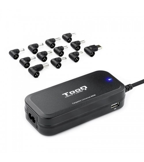 Cargador de portátil tooq tqlc-90bs02at/ 90w/ automático/ 12 conectores/ voltaje 12-20v/ 1 usb