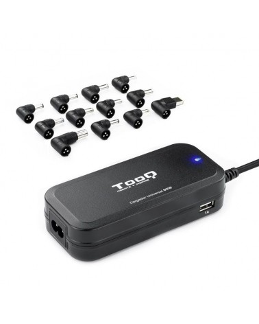 Cargador de portátil tooq tqlc-90bs02at/ 90w/ automático/ 12 conectores/ voltaje 12-20v/ 1 usb