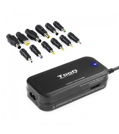 Cargador de portátil tooq tqlc-90bs02m/ 90w/ manual/ 12 conectores/ voltaje 15-24v/ 1 usb