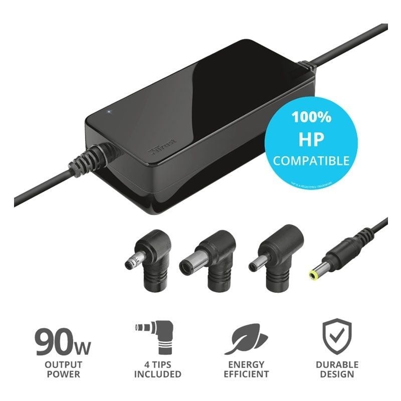 Cargador de portátil trust maxo para hp/ 90w/ automático/ 4 conectores/ voltaje 18-20v