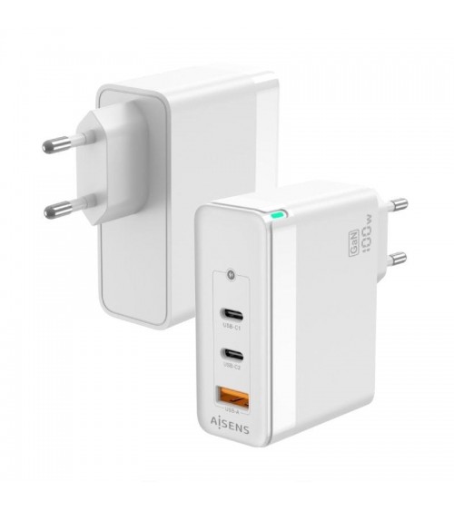 Cargador gan de pared aisens asch-100w3p008-w/ 2xusb tipo-c/ 1x usb/ 100w