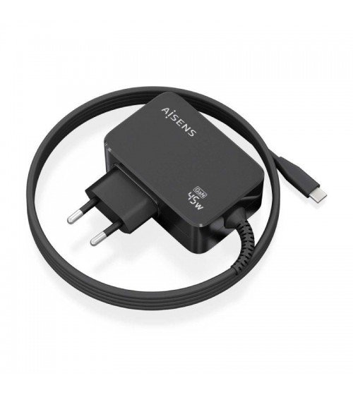 Cargador gan de pared aisens asch-1pd45wl032-bk/ 1xusb tipo-c + cable 1.8m/ 45w