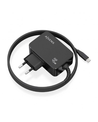 Cargador gan de pared aisens asch-1pd45wl032-bk/ 1xusb tipo-c + cable 1.8m/ 45w