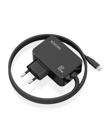 Cargador gan de pared aisens asch-1pd65wl033-bk/ 1xusb tipo-c + cable 1.8m/ 65w