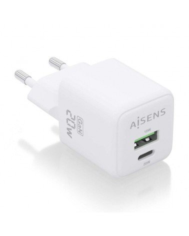 Cargador gan de pared aisens asch-20w2p010-w/ 1xusb tipo-c/ 1xusb/ 20w
