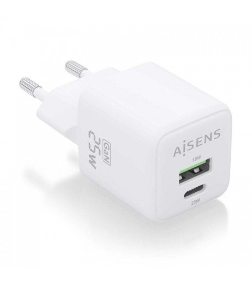 Cargador gan de pared aisens asch-25w2p014-w/ 1xusb tipo-c/ 1xusb/ 25w