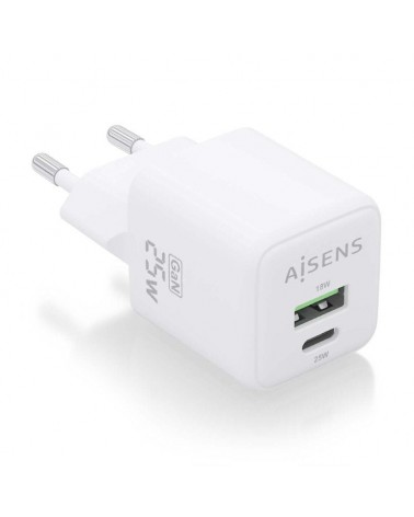 Cargador gan de pared aisens asch-25w2p014-w/ 1xusb tipo-c/ 1xusb/ 25w